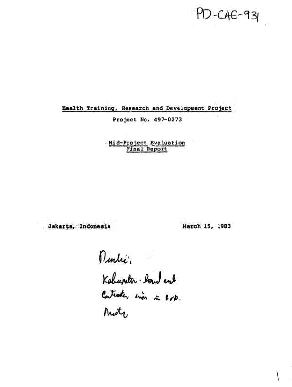 Health training, research and development project : mid - project evaluation, final report