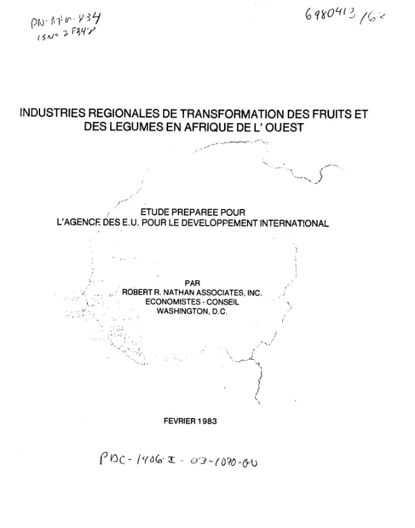 Industries regionales de transformation des fruits et des legumes en Afrique de l"Ouest