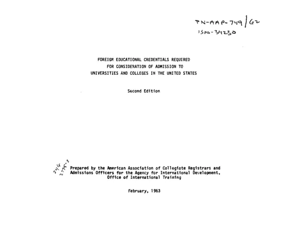 Foreign educational credentials required for consideration of admission to universities and colleges in the United States
