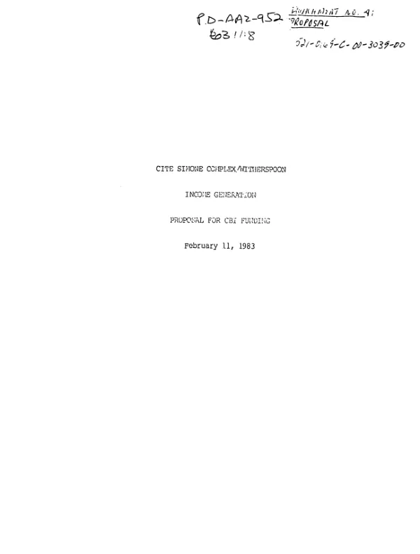 Cite Simone complex/Witherspoon income generation proposal for CBI funding