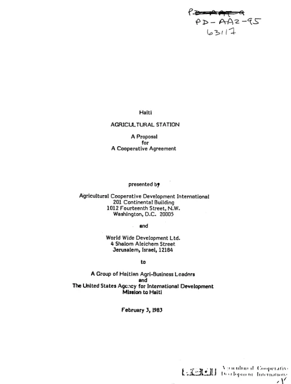 Haiti agricultural station : a proposal for a cooperative agreement
