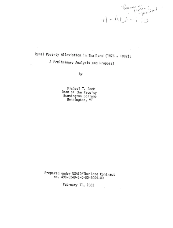 Rural poverty alleviation in Thailand (1976-1982) : a preliminary analysis and proposal