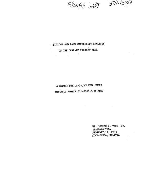 Ecology and land capability analysis of the Chapare project area