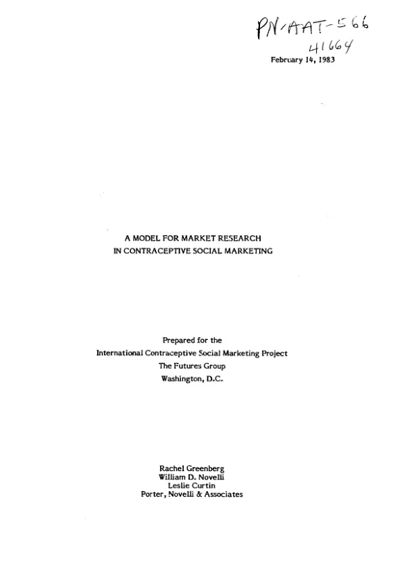 Model for market research in contraceptive social marketing