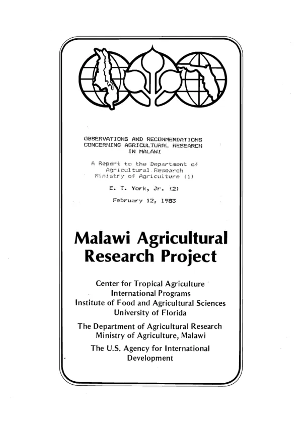 Observations and recommendations concerning agricultural research in Malawi