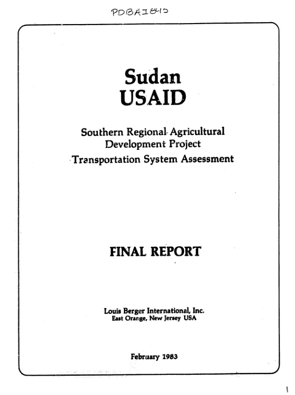 Southern regional agricultural development project : transportation system assessment