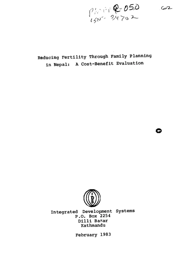 Reducing fertility through family planning in Nepal : a cost-benefit evaluation