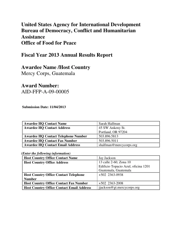 PROCOMIDA (MYAP) Fiscal Year 2013 Annual Results Report