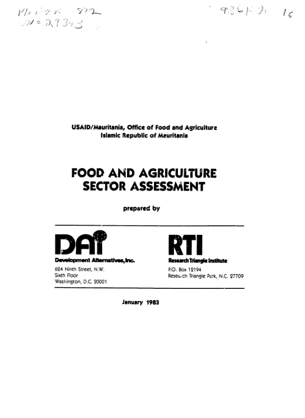 Assessment of the food and agriculture sector of Mauritania