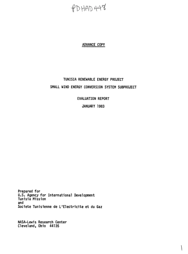 Tunisia renewable energy project : small wind energy conversion system subproject -- evaluation report