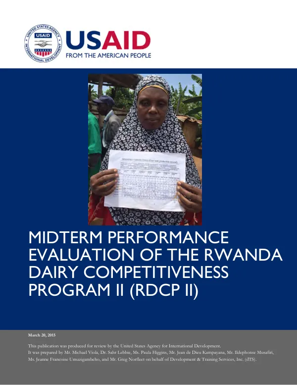 Midterm performance evaluation of the USAID/Rwanda dairy competitiveness program II (RDCP II)