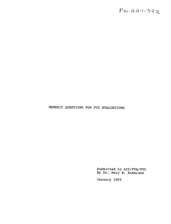 Generic questions for PVO evaluations