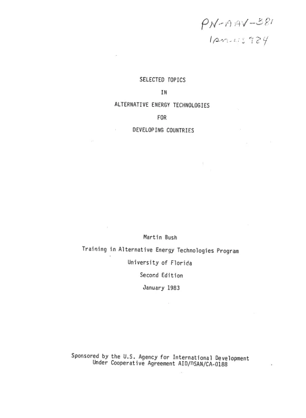 Selected topics in alternative energy technologies for developing countries