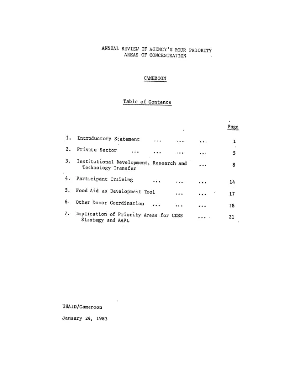 Annual review of Agency"s four priority areas of concentration : Cameroon