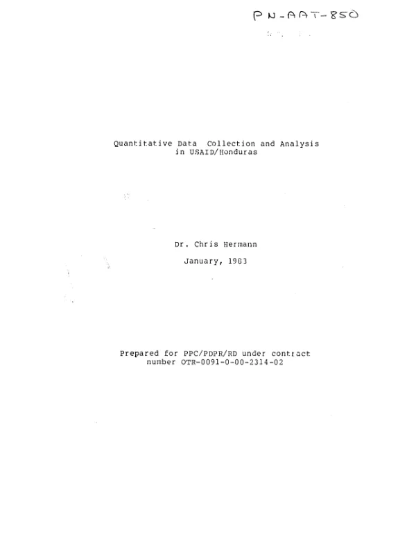 Quantitative data collection and analysis in USAID/Honduras