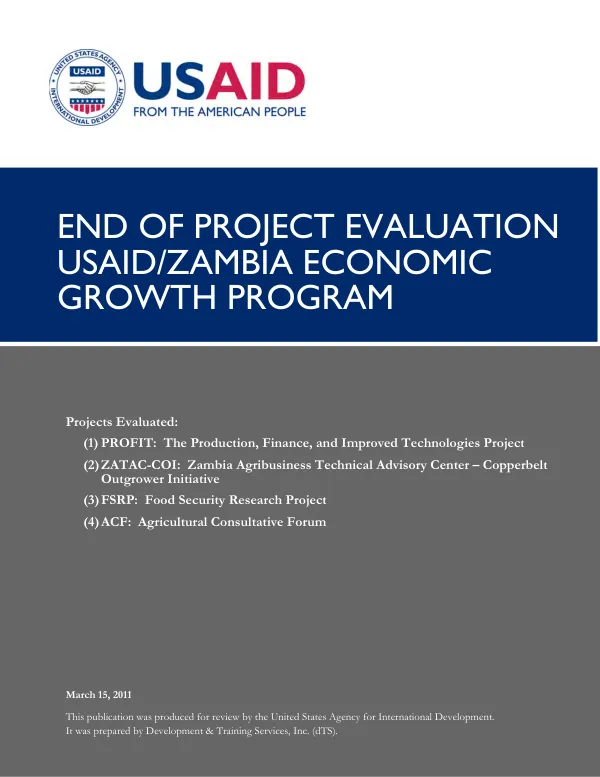 End of project evaluation : USAID/Zambia economic growth program