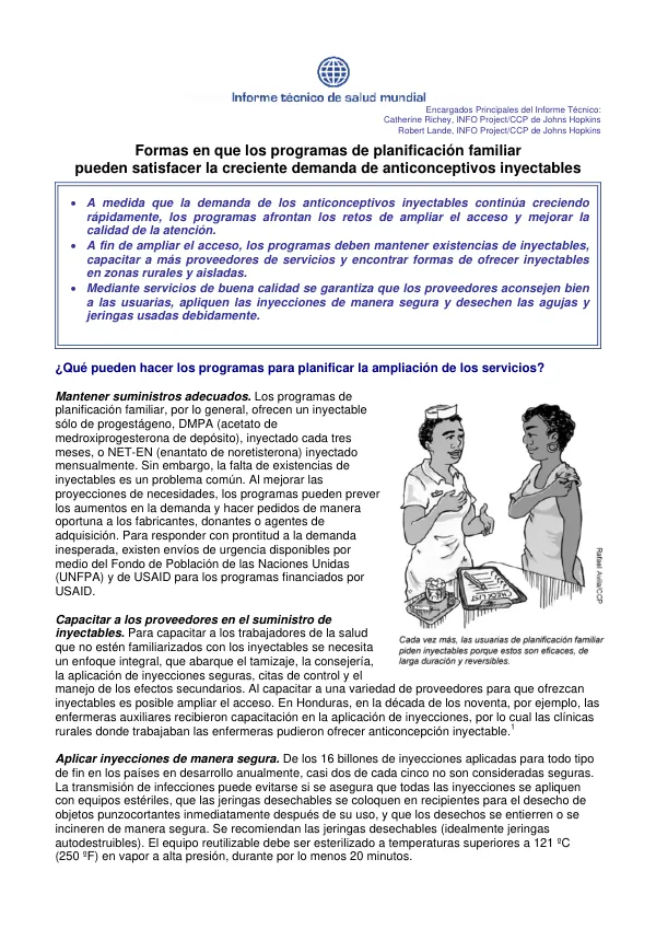 Formas en que los programas de planificacion familiar pueden satisfacer la creciente demanda de anticonceptivos inyectables