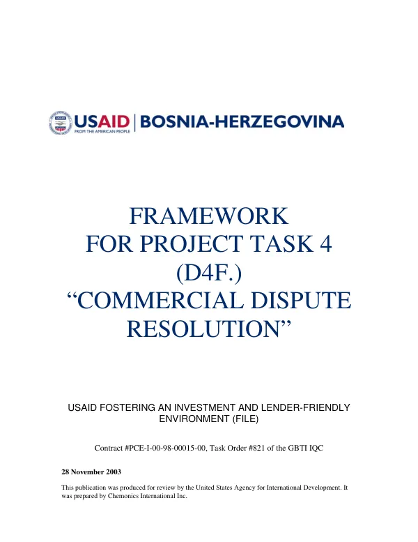Framework for project task 4 (D4F) "commercial dispute resolution"