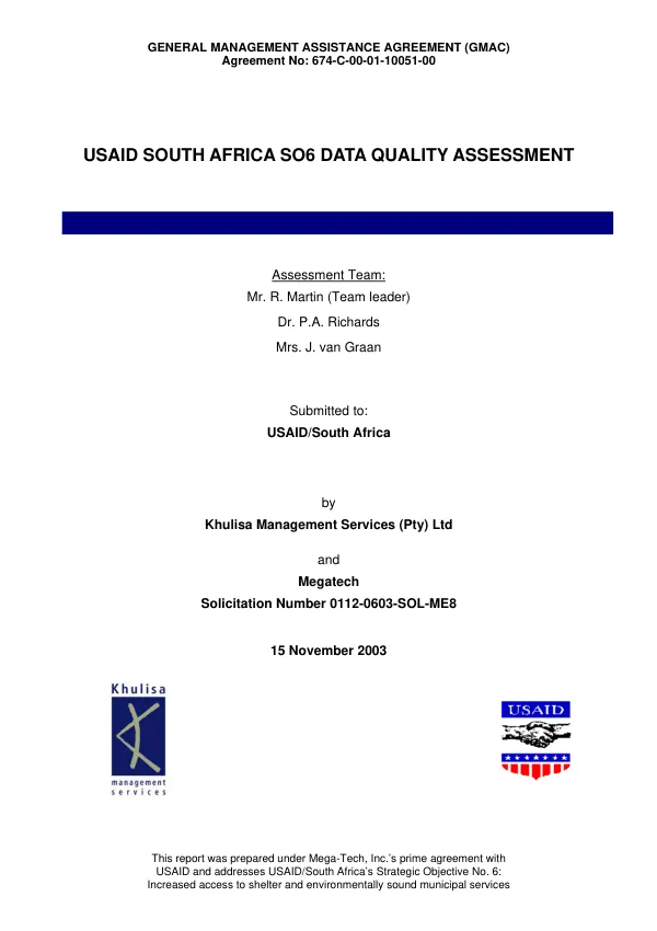USAID South Africa SO6 data quality assessment