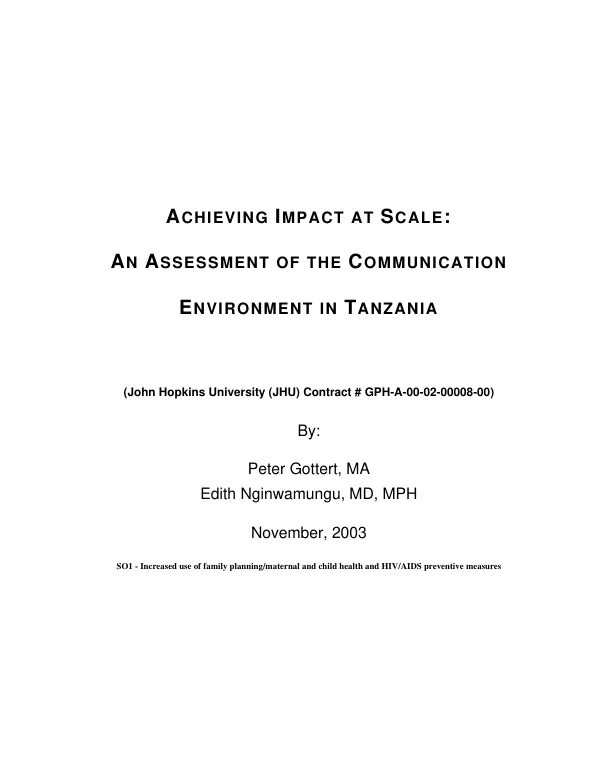 Achieving impact at scale : an assessment of the communication environment in Tanzania