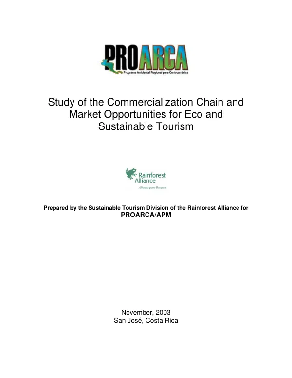 Study of the commercialization chain and market opportunities for eco and sustainable tourism