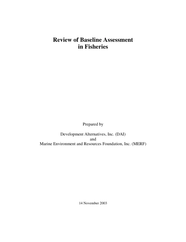 Review of baseline assessment in fisheries