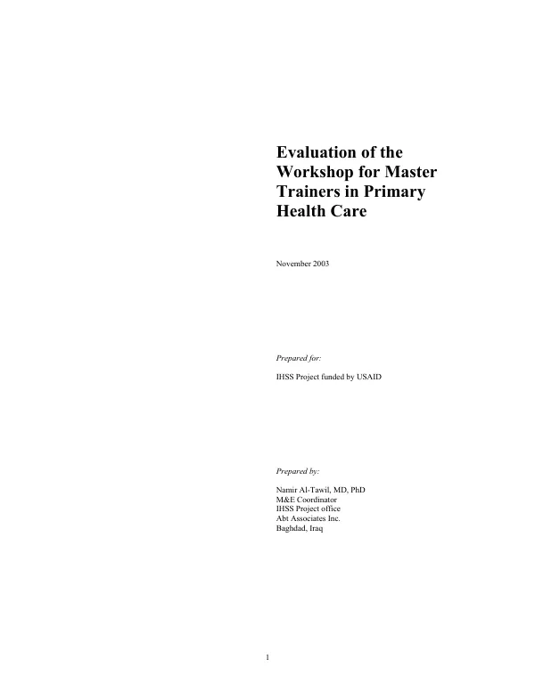 Evaluation of the workshop for master trainers in primary health care