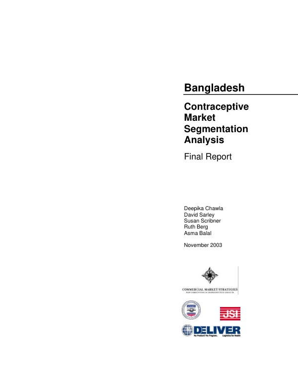 Bangladesh : contraceptive market segmentation analysis -- final report
