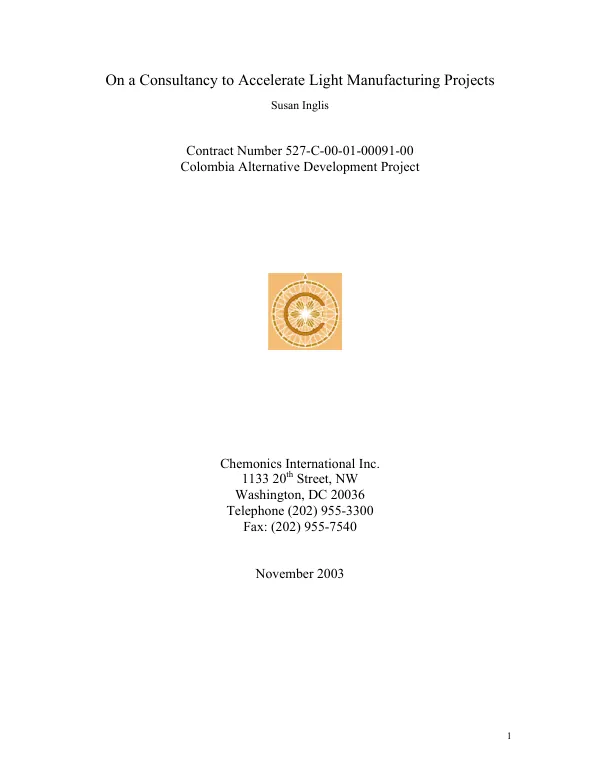 Report on a consultancy to accelerate light manufacturing projects