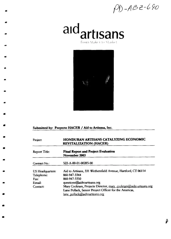 Honduran artisans catalyzing economic revitalization (HACER) : final report and project evaluation -- [April 2001-September 2003]
