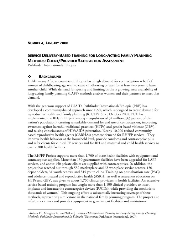 Service delivery-based training for long-acting family planning methods : client/provider satisfaction assessment