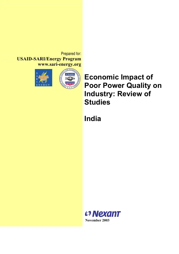 Economic impact of poor power quality on industry : review of studies -- India