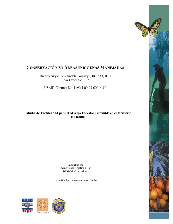 Estudio de factibilidad para el manejo forestal sostenible en el territorio Huaorani[, Ecuador]