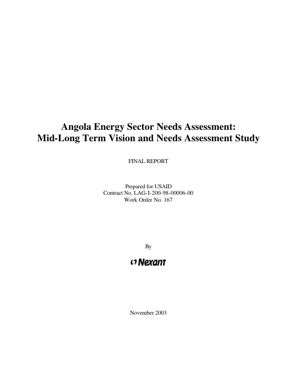 Angola energy sector needs assessment : mid-long term vision and needs assessment study -- final report