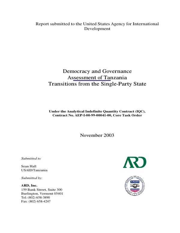 Democracy and governance assessment of Tanzania : transitions from the single-party state