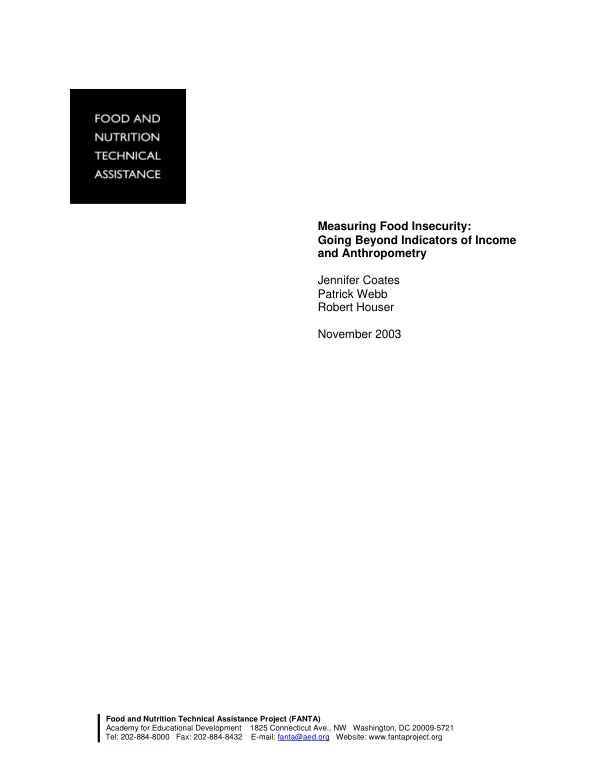 Measuring food insecurity : going beyond indicators of income and anthropometry