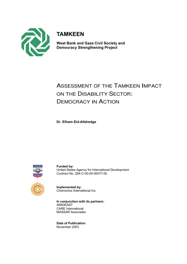Assessment of the Tamkeen impact on the disability sector : democracy in action