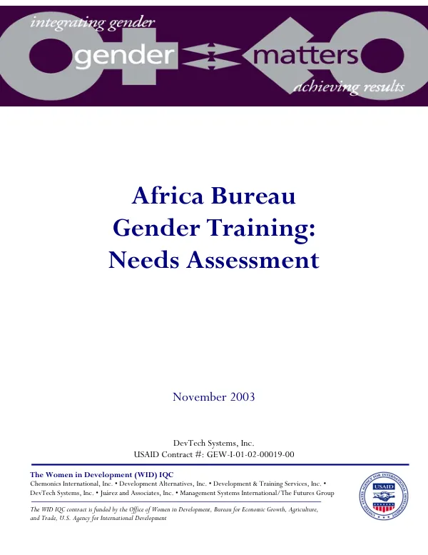 Africa Bureau gender training : needs assessment