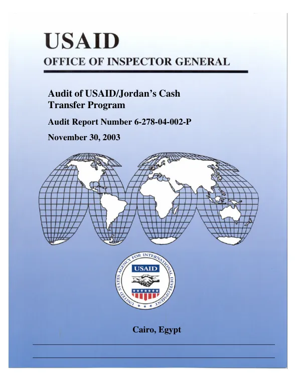 Audit of USAID/Jordan"s cash transfer program