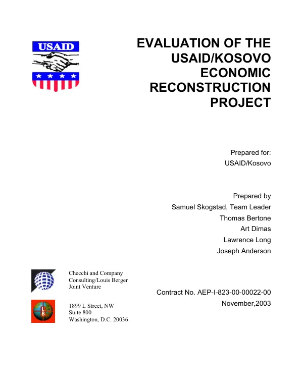 Evaluation of the USAID/Kosovo economic reconstruction project