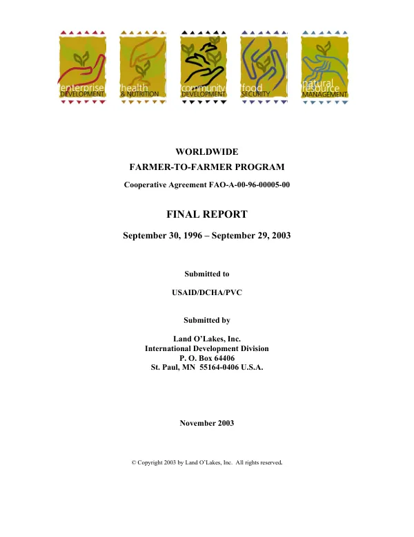 Worldwide farmer-to-farmer program : cooperative agreement FAO-A-00-96-00005-00 -- final report, September 30, 1996-September 29, 2003