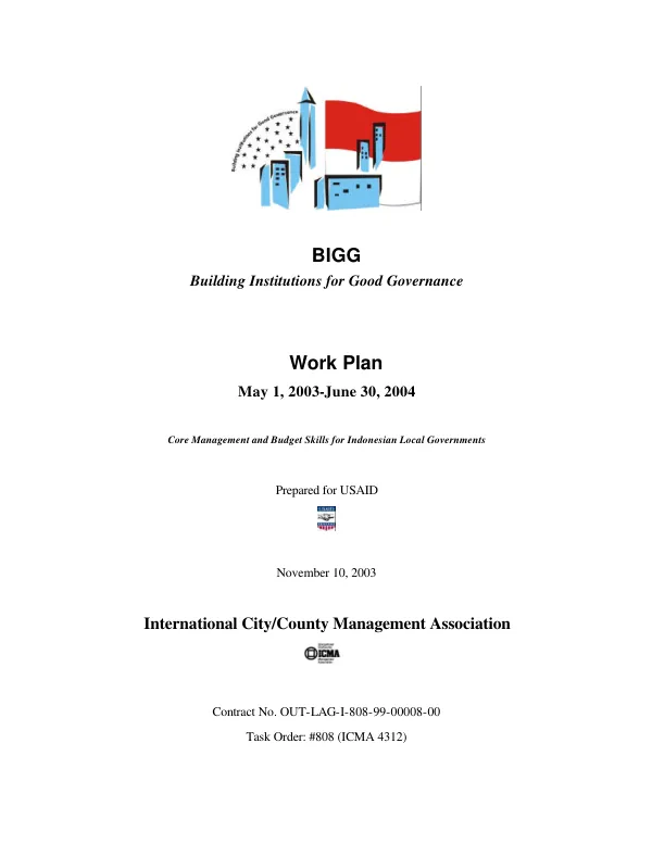 BIGG (building institutions for good governance) : work plan, May 1, 2003-June 30, 2004