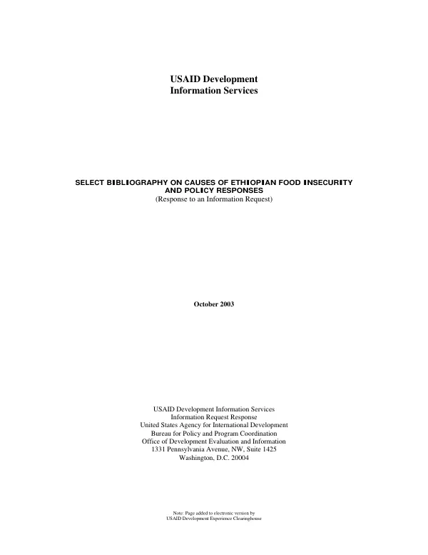Select bibliography on causes of Ethiopian food insecurity and policy responses