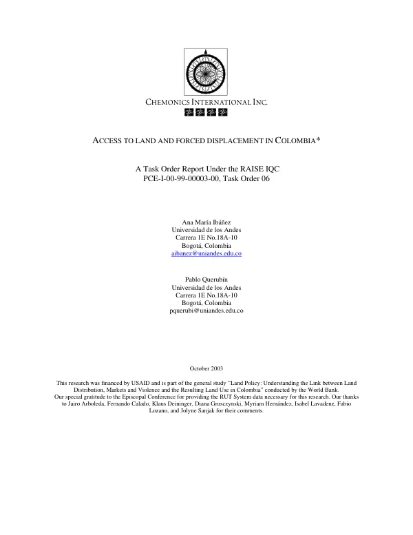 Access to land and forced displacement in Colombia