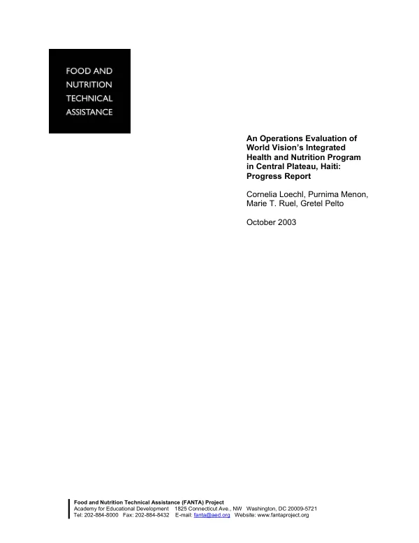 Operations evaluation of World Vision"s integrated health and nutrition program in Central Plateau, Haiti : progress report