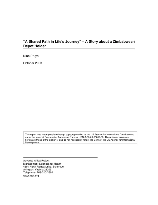 "A shared path in life"s journey" : a story about a Zimbabwean depot holder