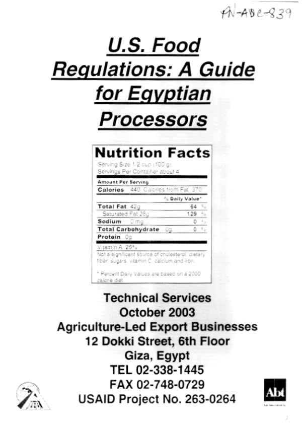 U.S. food regulations : a guide for Egyptian processors