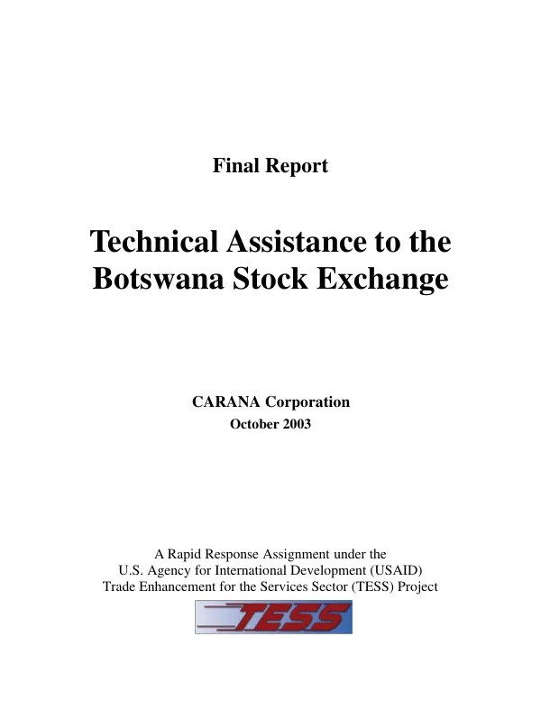 Final report : technical assistance to the Botswana Stock Exchange