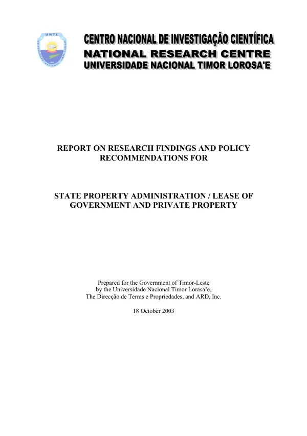 Report on research findings and policy recommendations for state property administration/lease of government and private property