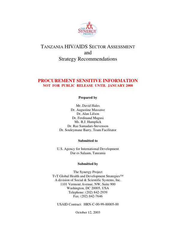 Tanzania HIV/AIDS sector assessment and strategy recommendations